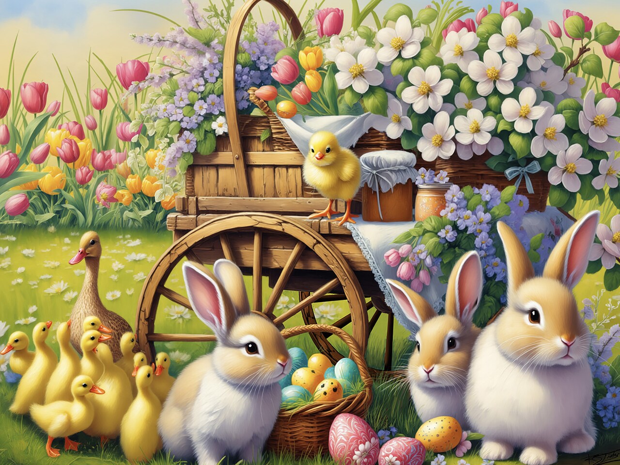Bunnies & Friends Easter Jigsaw Puzzle 500 Pieces - Large Piece Spring Puzzles, Precision Cut, Vivid Colors, Family Activity, Perfect 500 Piece for Easter & Spring - Vermont Christmas Company